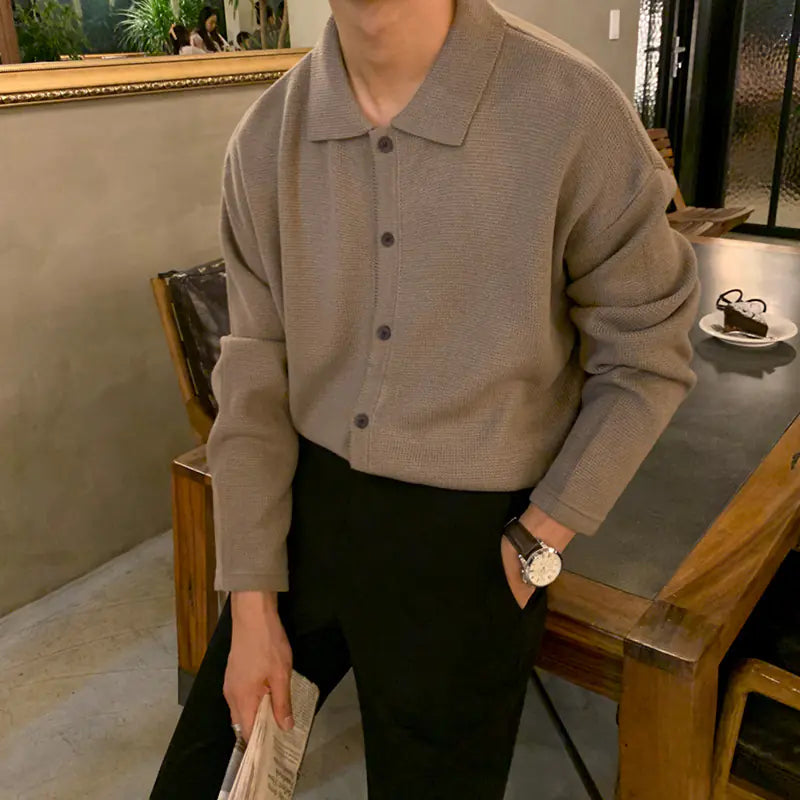 MYQ Men's Autumn Knit Polo Cardigan
