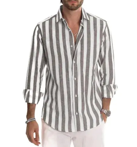 Polo Collar Vibrant Striped Men's Shirt