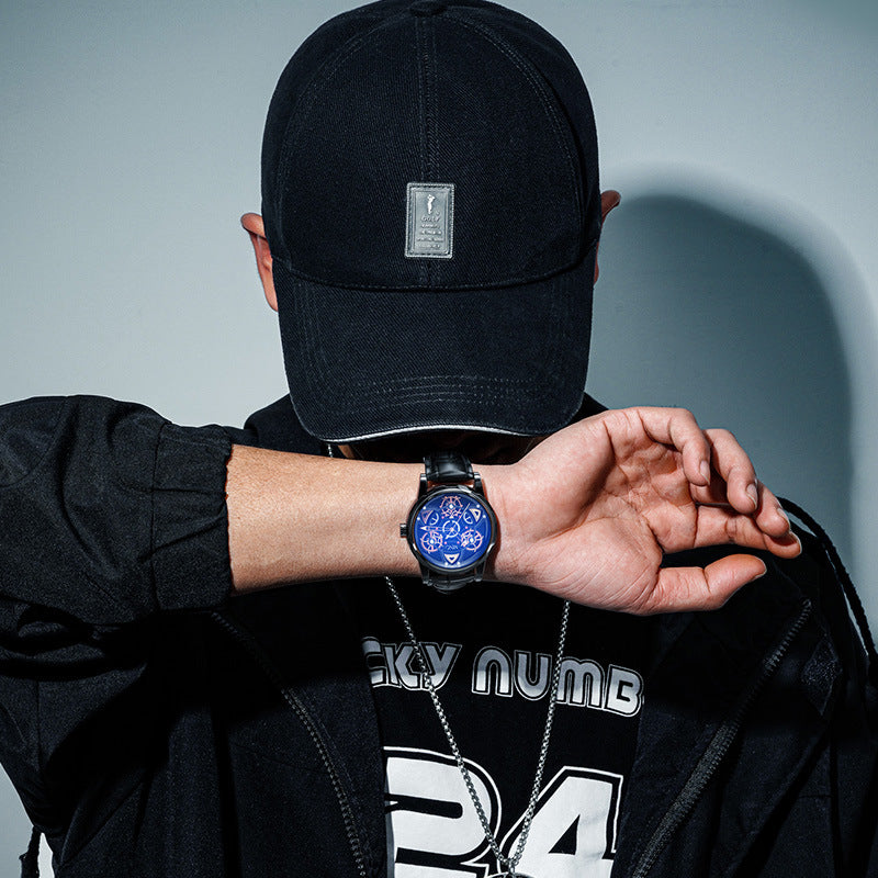 Midnight Luxe 3D Timepiece for Men - Innovative Gyro Design