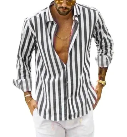 Polo Collar Vibrant Striped Men's Shirt