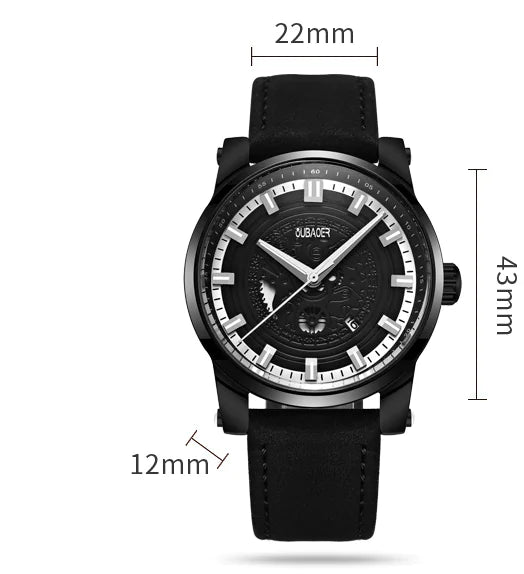 Men's Leather Quartz Watch with Hollow Dial