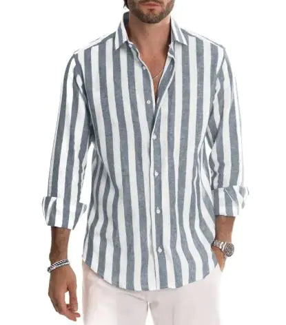 Polo Collar Vibrant Striped Men's Shirt