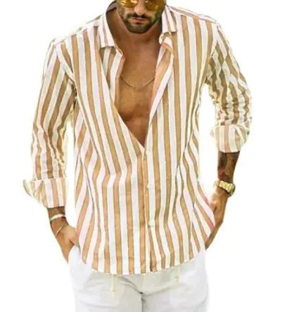 Polo Collar Vibrant Striped Men's Shirt