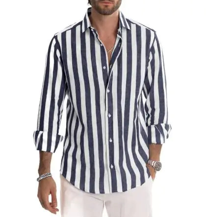 Polo Collar Vibrant Striped Men's Shirt