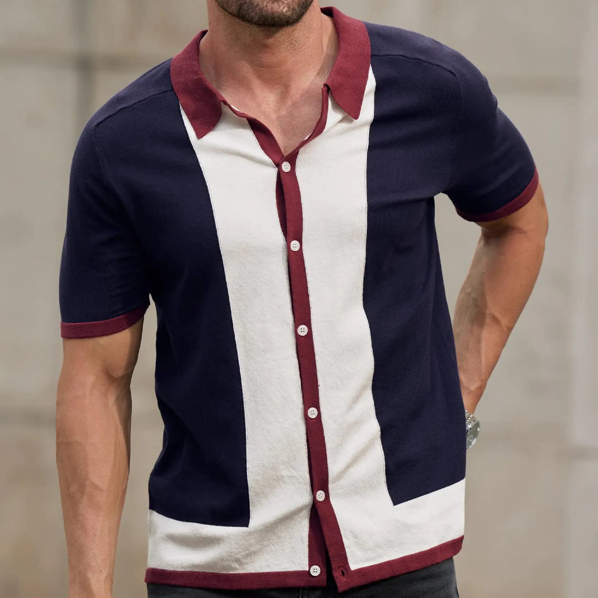 Men's Modern Color Block Polo Shirt