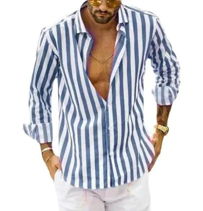 Polo Collar Vibrant Striped Men's Shirt