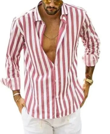 Polo Collar Vibrant Striped Men's Shirt