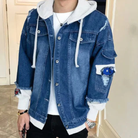 Men's Trendy Distressed Denim Hoodie