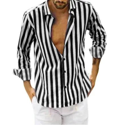 Polo Collar Vibrant Striped Men's Shirt