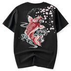 Lypré-azy Men's Cotton Chinese Style T-shirt with Carp Embroidery