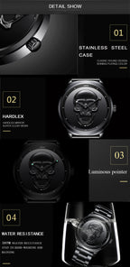 LIGE Men's Bold 3D Skull Watch