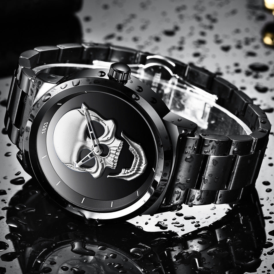 LIGE Men's Bold 3D Skull Watch