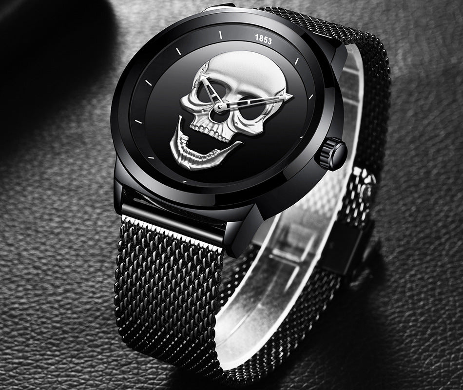 LIGE Men's Bold 3D Skull Watch
