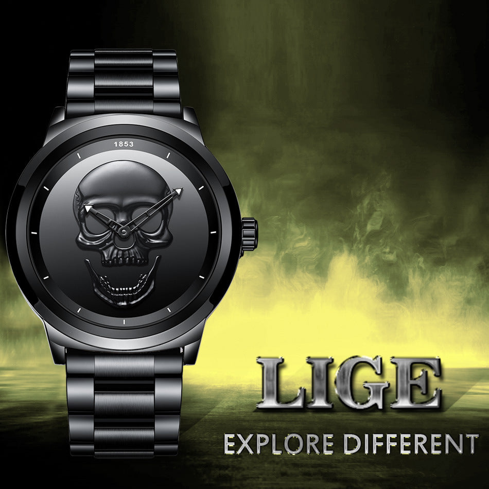 LIGE Men's Bold 3D Skull Watch