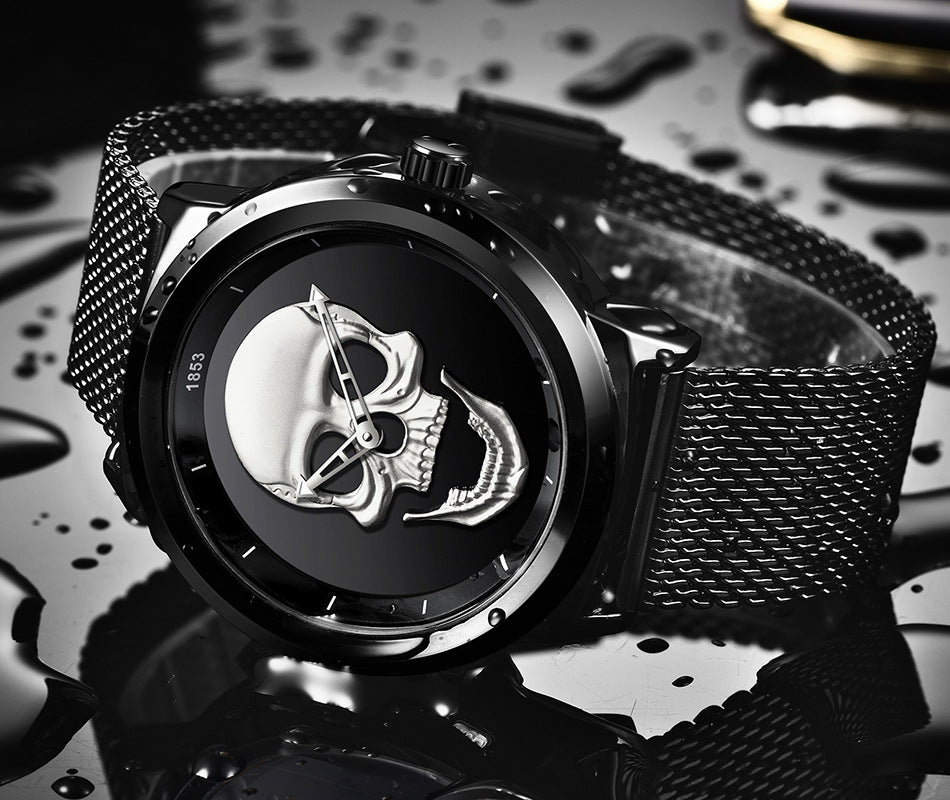 LIGE Men's Bold 3D Skull Watch