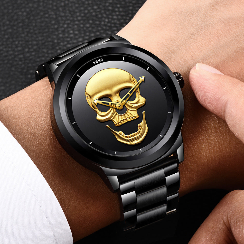 LIGE Men's Bold 3D Skull Watch