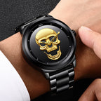 LIGE Men's Bold 3D Skull Watch