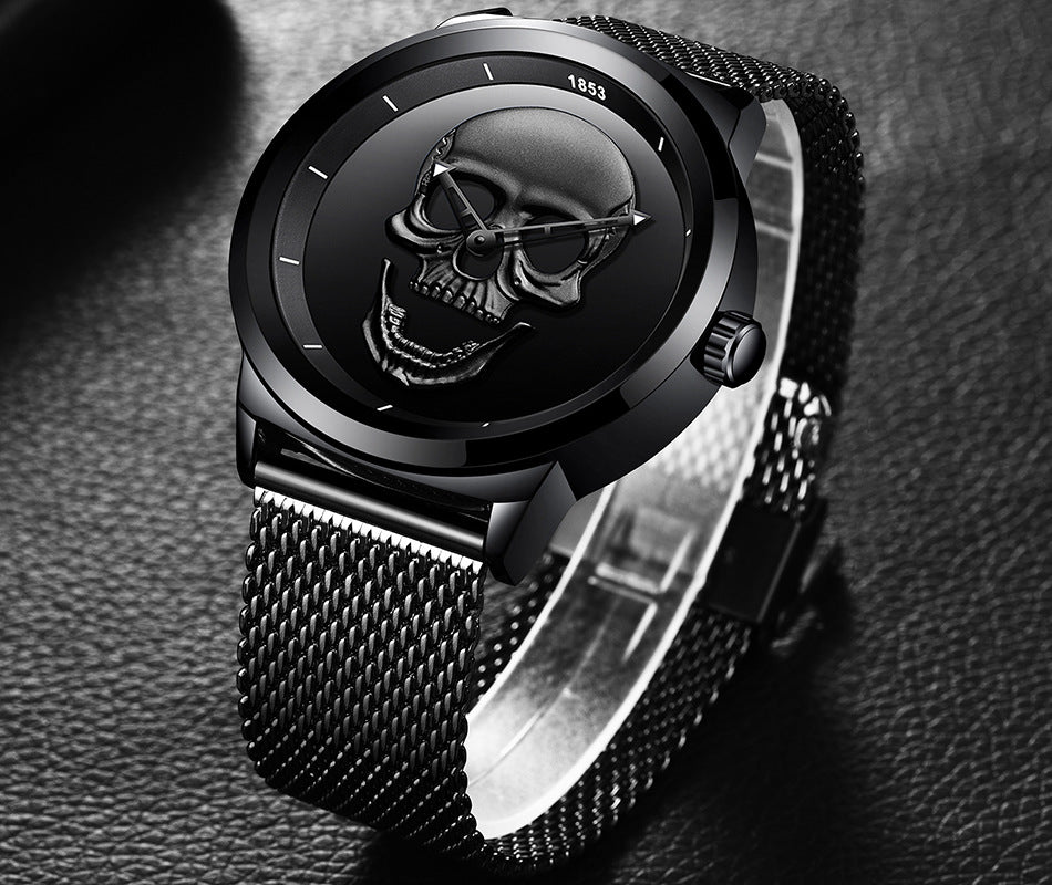 LIGE Men's Bold 3D Skull Watch
