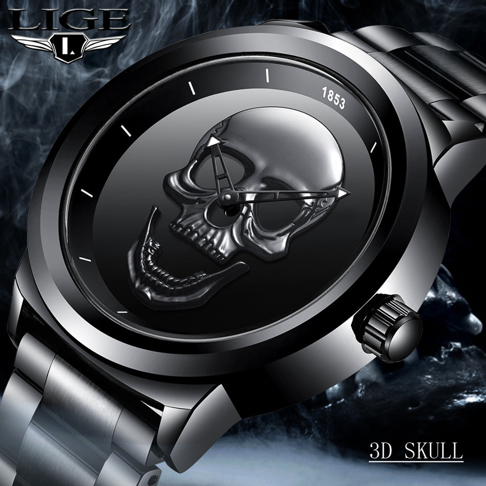 LIGE Men's Bold 3D Skull Watch