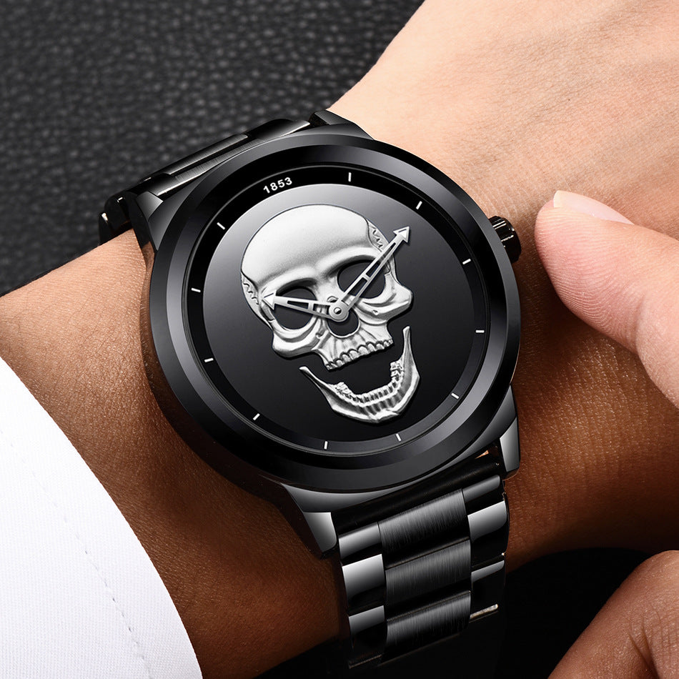 LIGE Men's Bold 3D Skull Watch