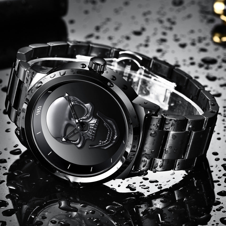 LIGE Men's Bold 3D Skull Watch