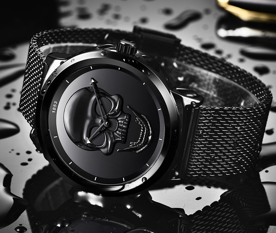 LIGE Men's Bold 3D Skull Watch