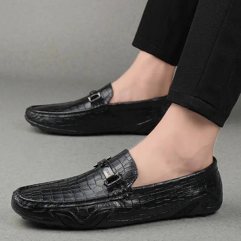 Croc-Print Leather Loafers