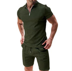 Waffle Zip Polo & Casual Shorts Combo