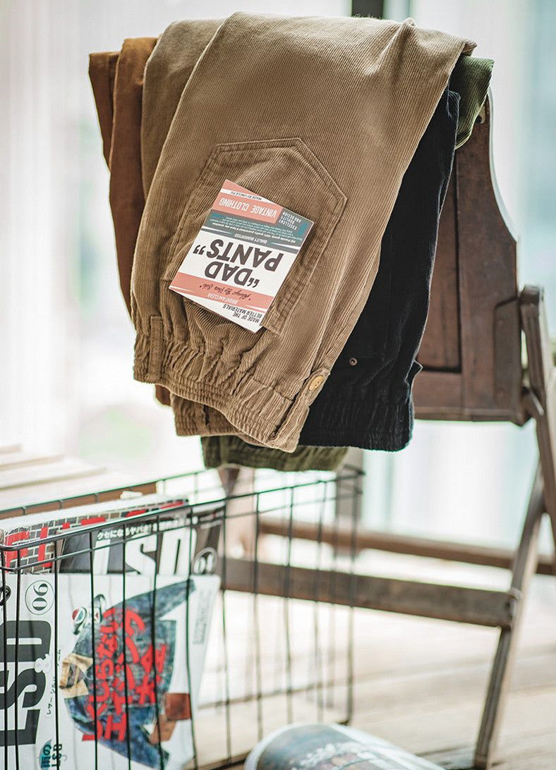 Retro Brown Corduroy Straight-Cut Pants