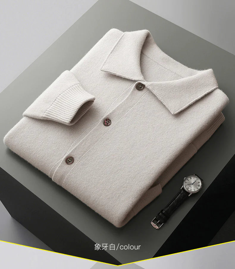 Classic Wool Polo Cardigan for Men