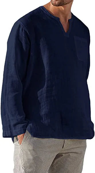 Casual Linen V-Neck Men's Shirt