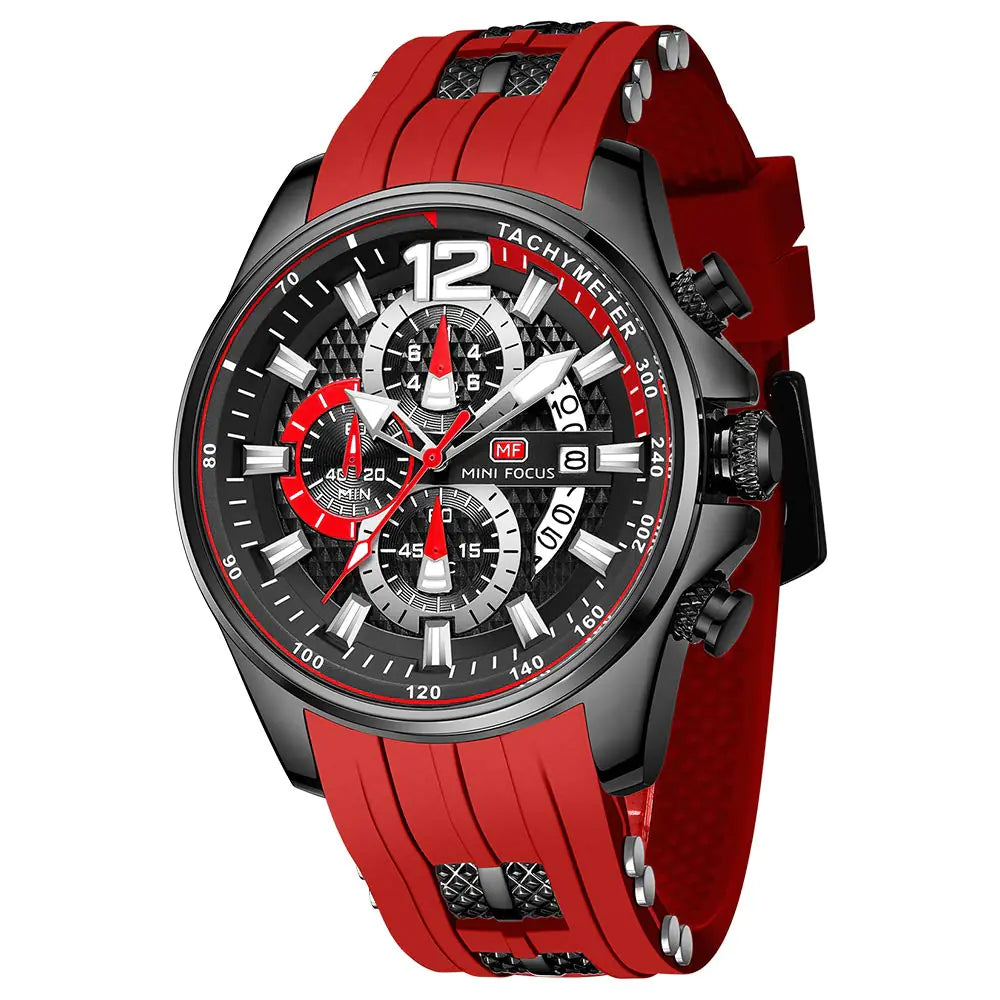 ChronoTech Multi-Functional Men’s Watch - Red & Black Silicon Band