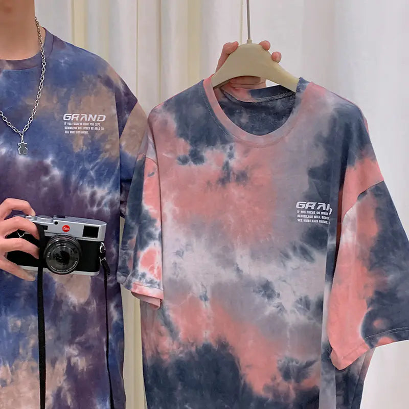 Summer Tie-Dye T-Shirt for Men - Loose Fit Short Sleeve
