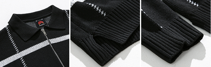 Checkered Lapel Knit Polo Shirt