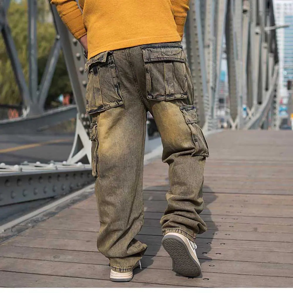 Nostalgic Retro Hip Hop Pants with Multi Pockets