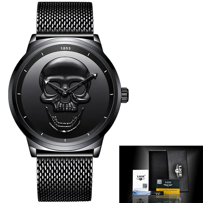 LIGE Men's Bold 3D Skull Watch