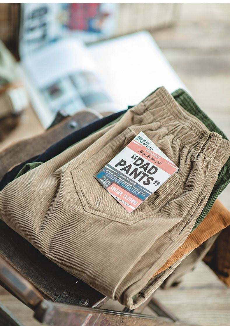 Retro Brown Corduroy Straight-Cut Pants