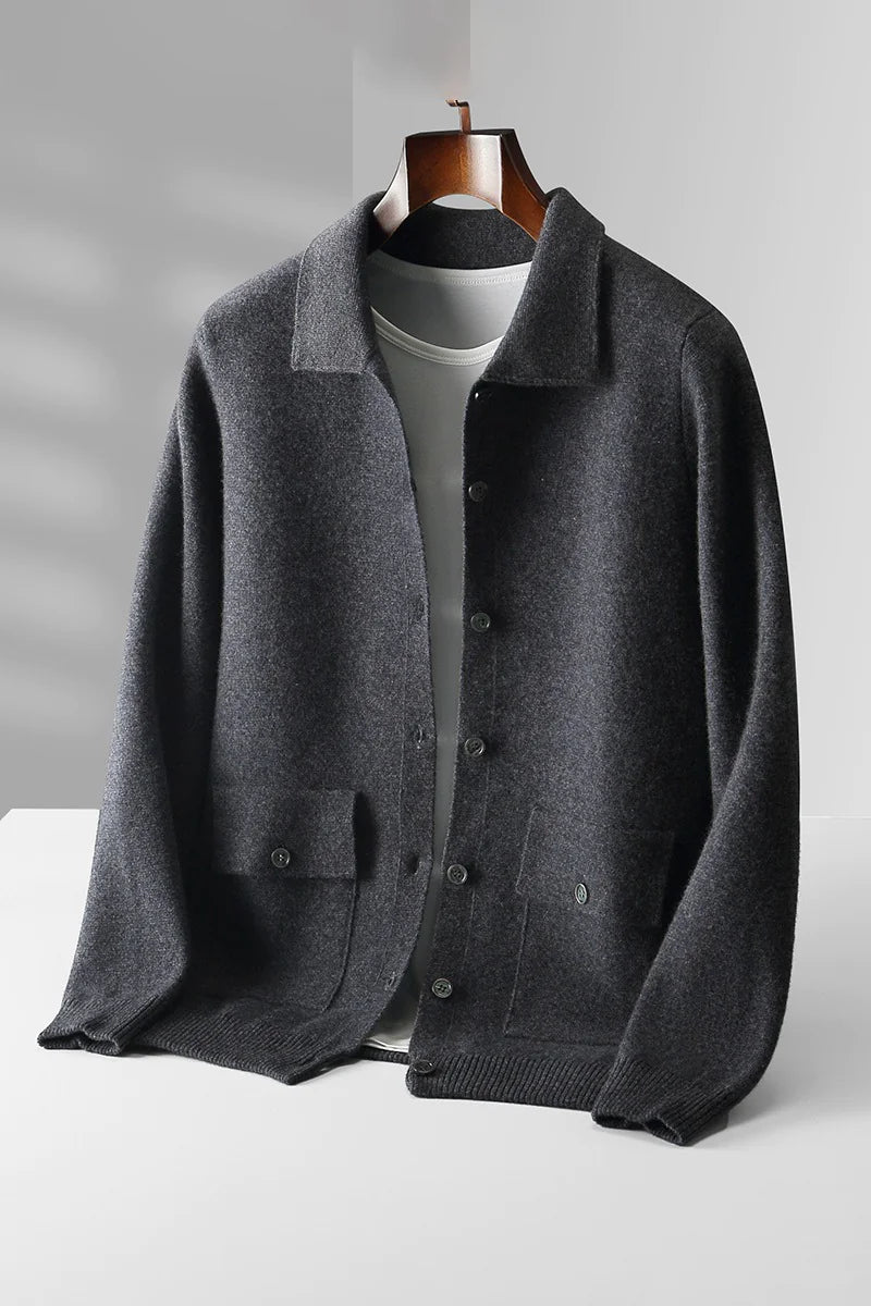Classic Wool Polo Cardigan for Men