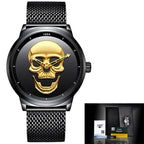 LIGE Men's Bold 3D Skull Watch
