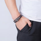 Triple Layer Punk Gold-Black Leather Bracelet