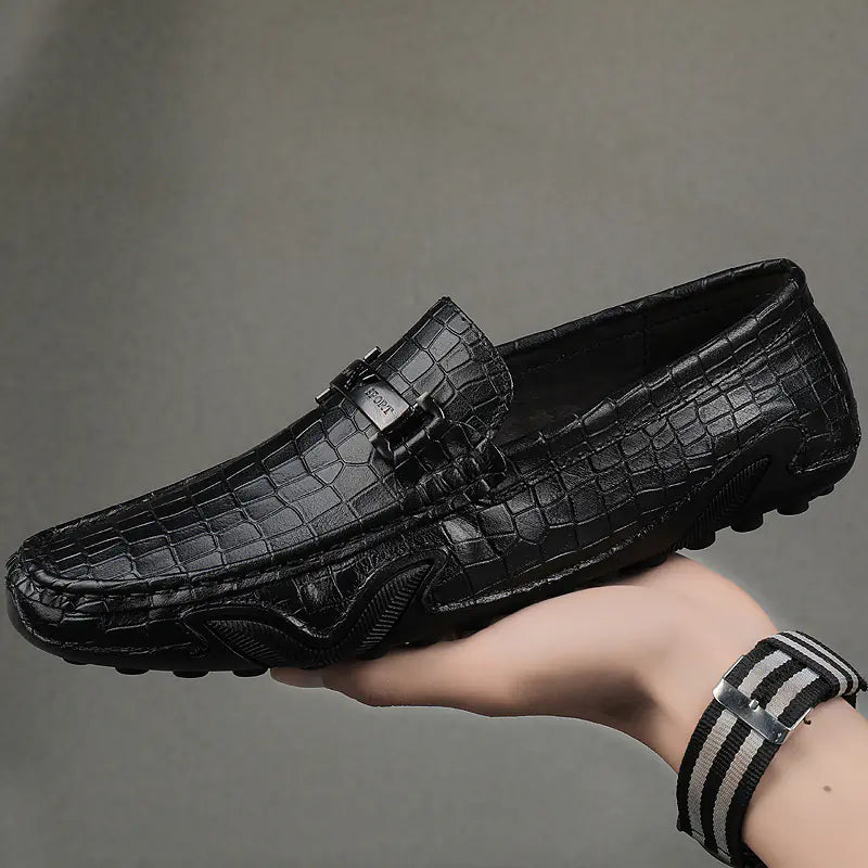 Croc-Print Leather Loafers