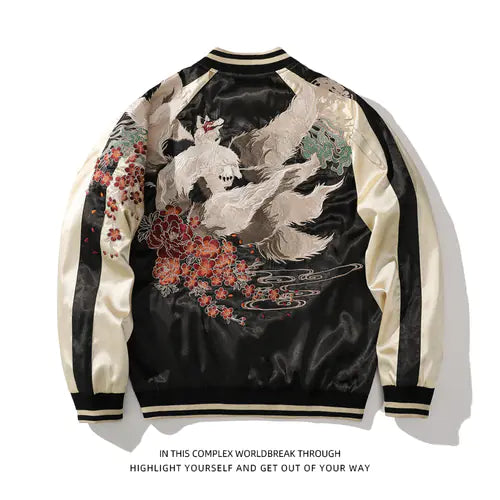 Urban Dragon Satin Bomber - Men's Embroidered Jacket
