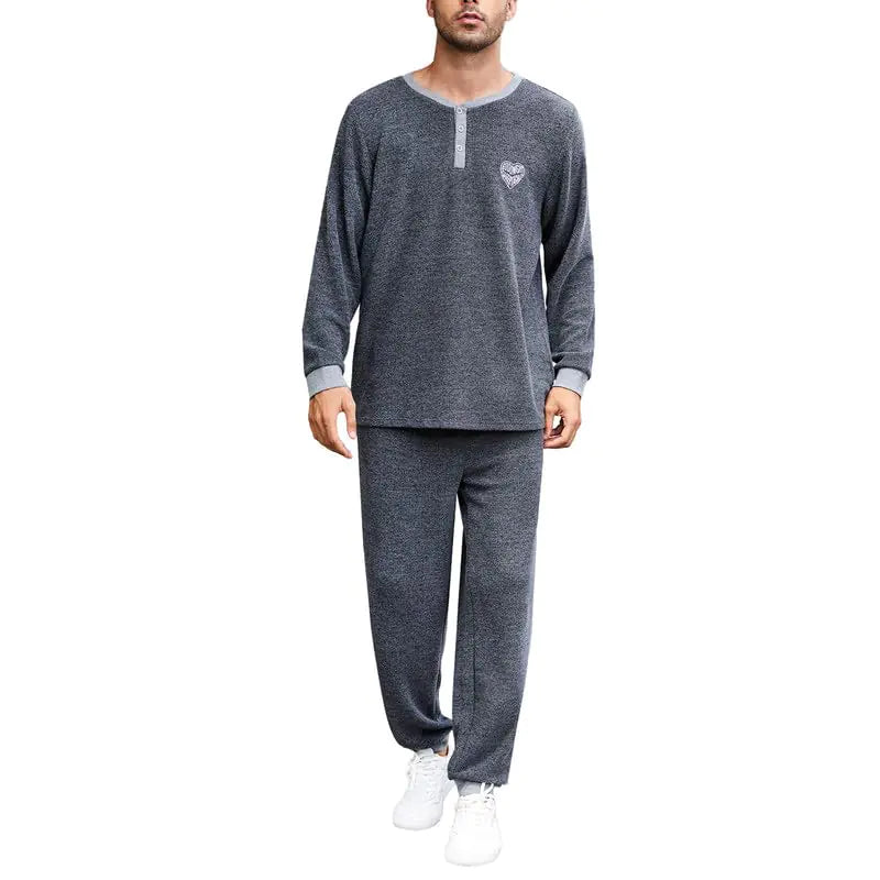 U2SKIIN Men's Henley Pajama Set - Long Sleeve Sleepwear