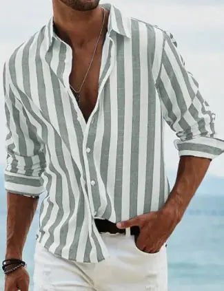Polo Collar Vibrant Striped Men's Shirt