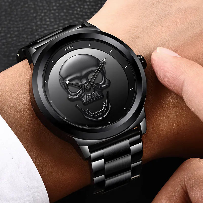 LIGE Men's Bold 3D Skull Watch