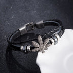 Triple Layer Punk Gold-Black Leather Bracelet