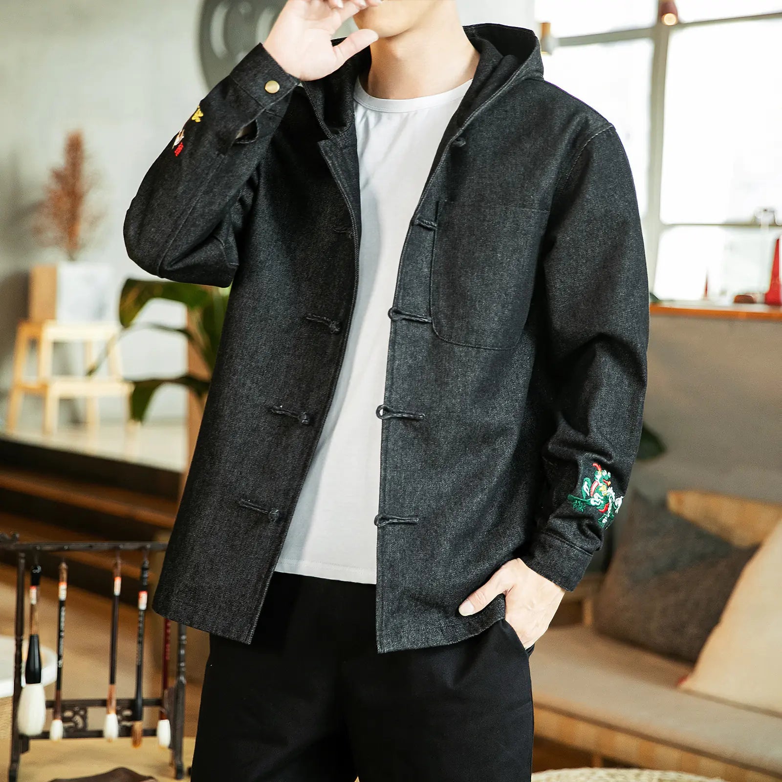 Men's Chic Japanese Denim Hoodie Jacket