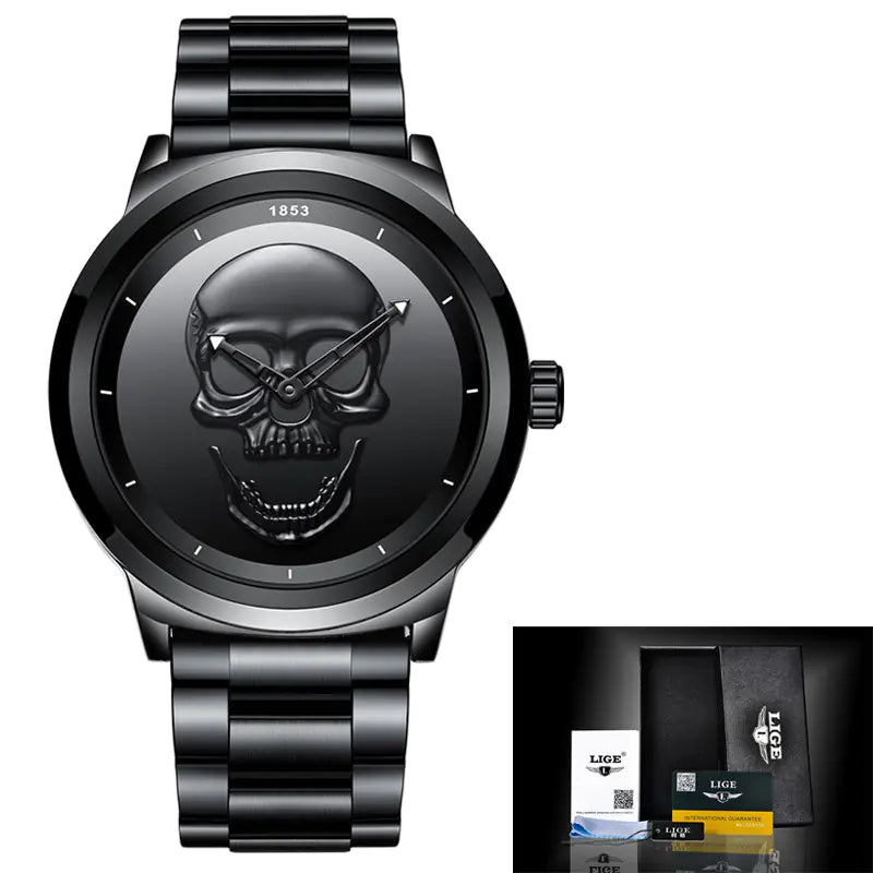 LIGE Men's Bold 3D Skull Watch
