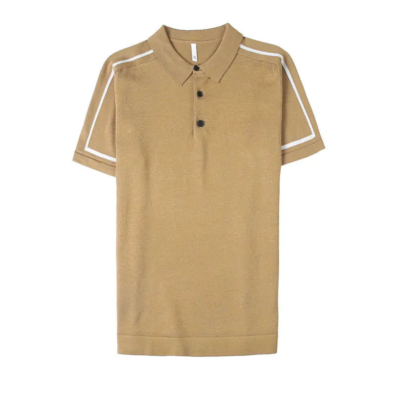 Men's Casual Stripe Polo Shirt - Summer Knit Top