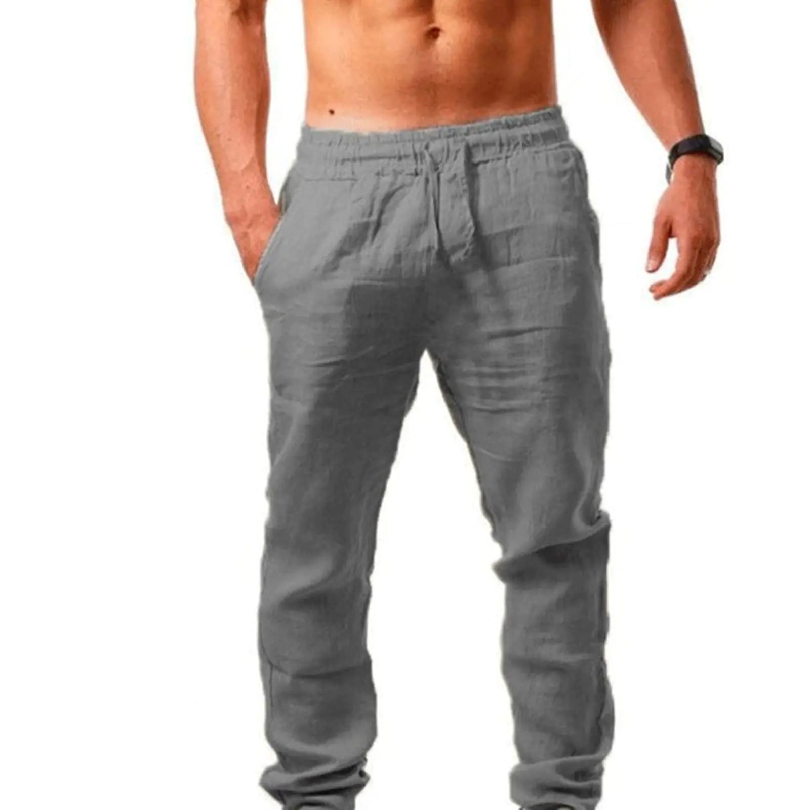 Mens Linen Beachwear Pants - Grey Large